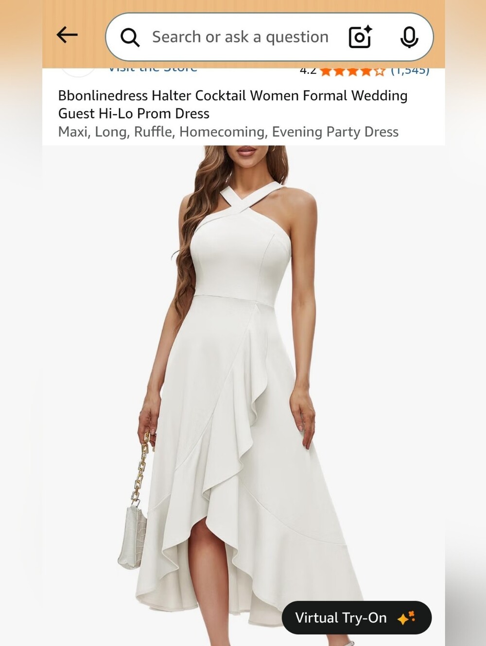 Women’s White Halter Hi‑Low Ruffle Evening Dress